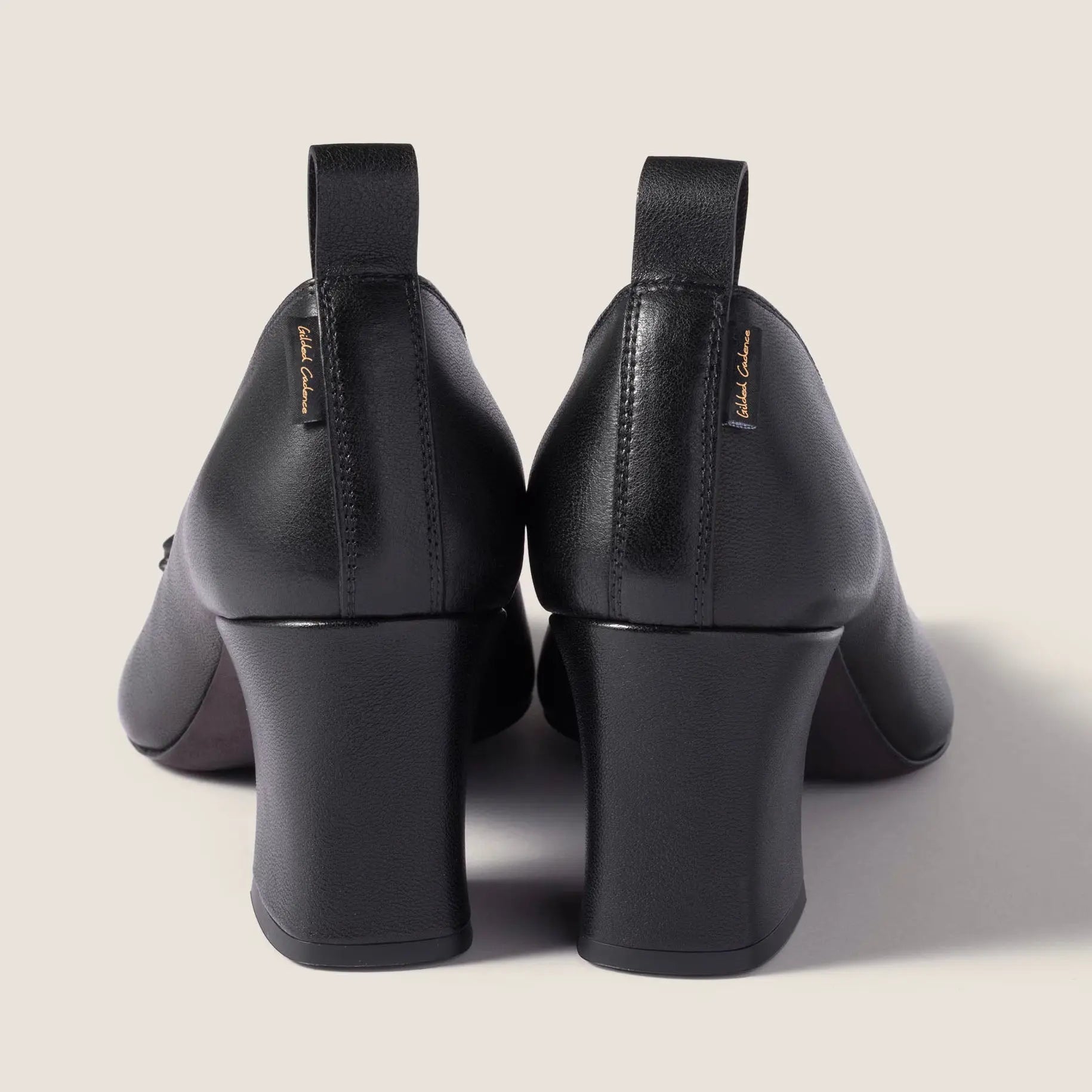 Black Nappa Leather Bow Block Pumps Gilded Cadence