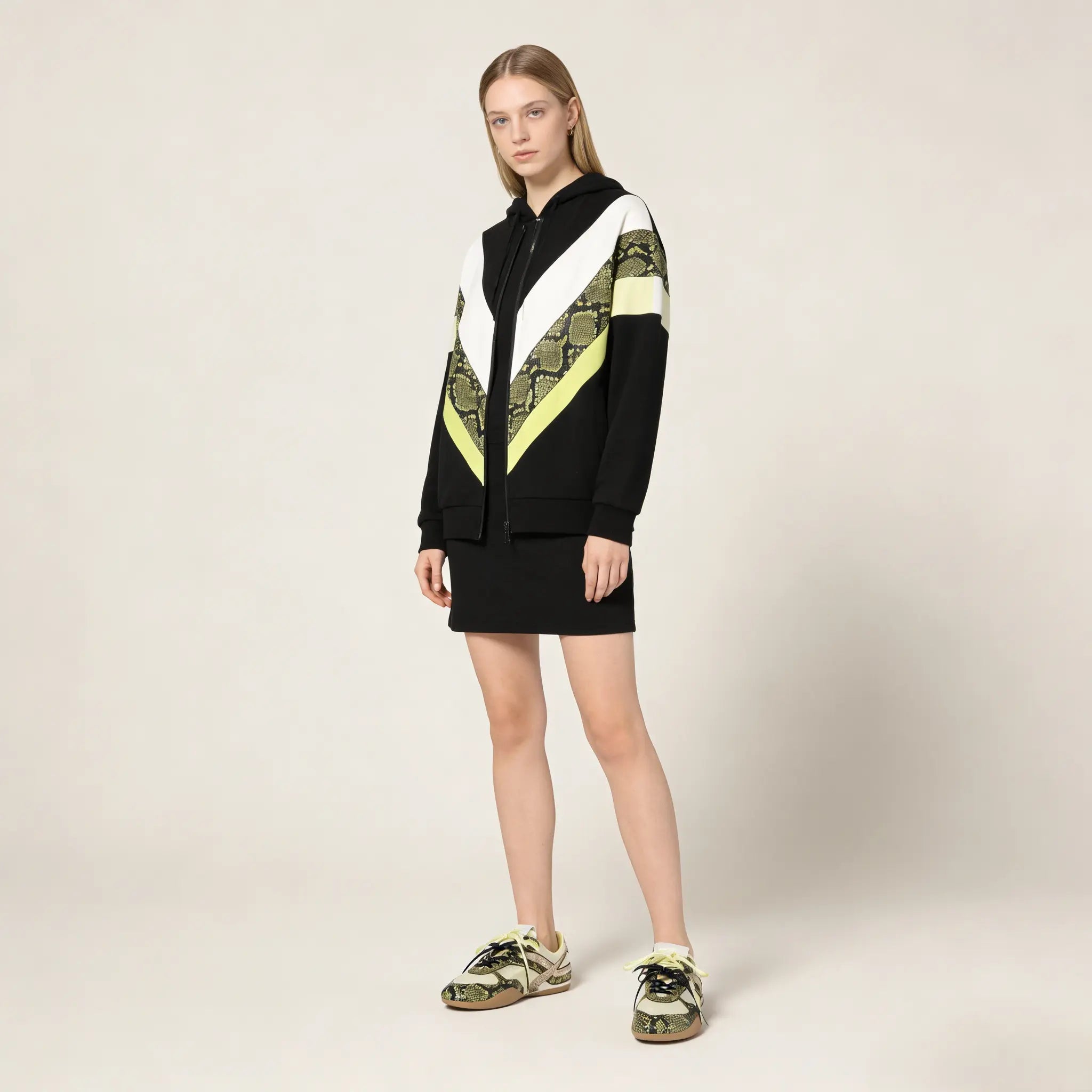 Gymnasium technical fabric and python-print Ayers leather sneakers Gilded Cadence