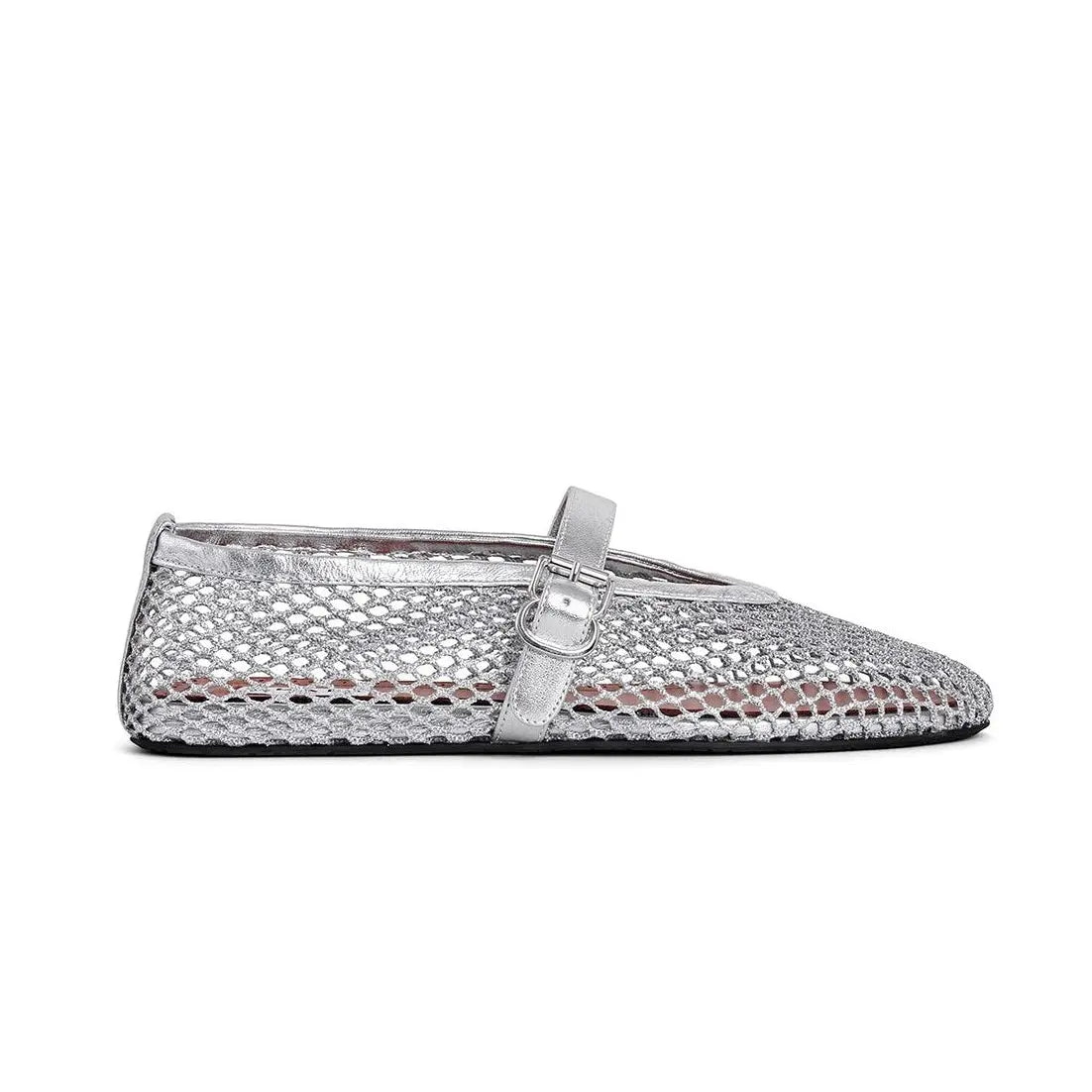 Silver Fishnet Mary Jane Ballet Flats Gilded Cadence
