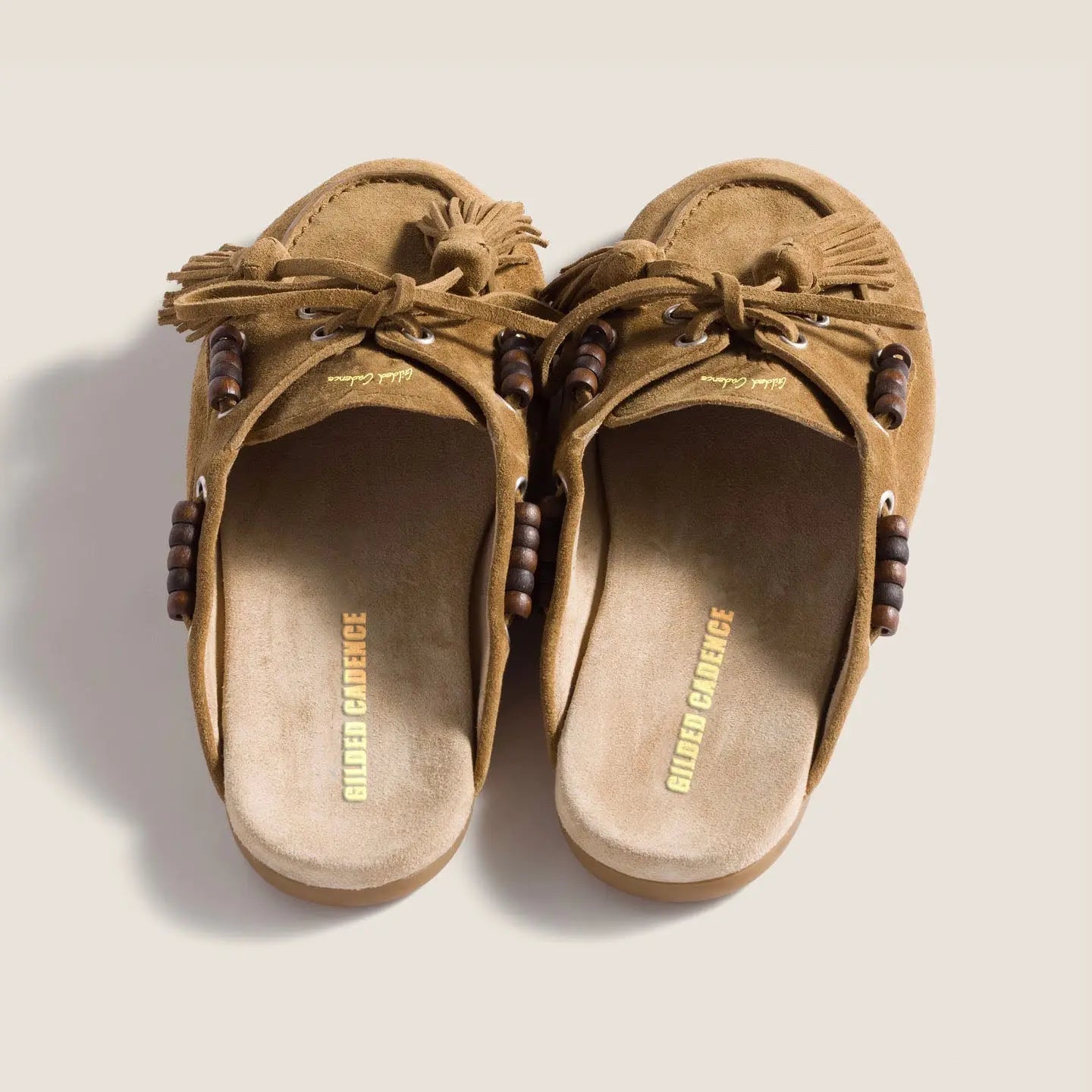 Women's Beige Suede Shearling Mules Gilded Cadence