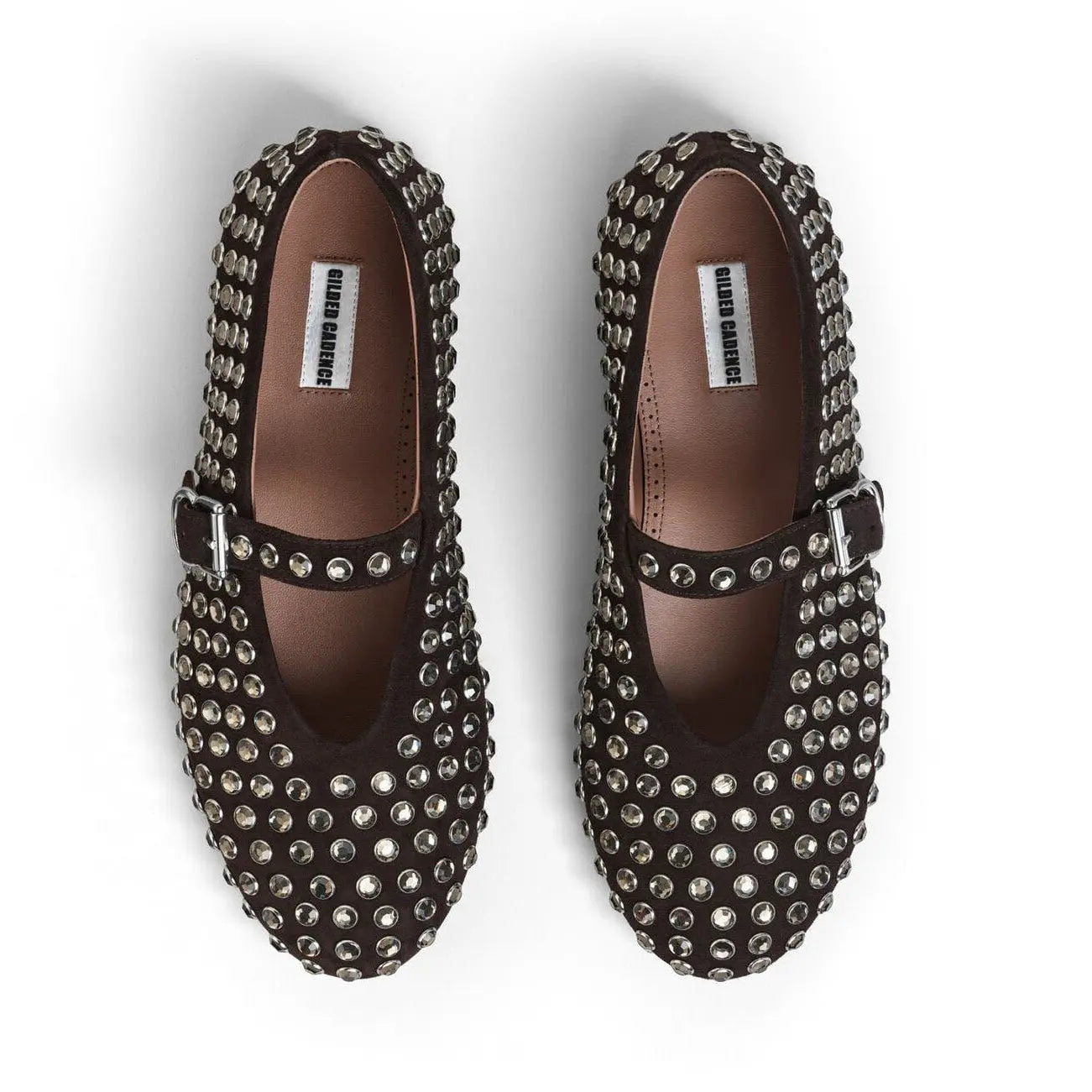 Black Strass Suede Ballet Flats Gilded Cadence