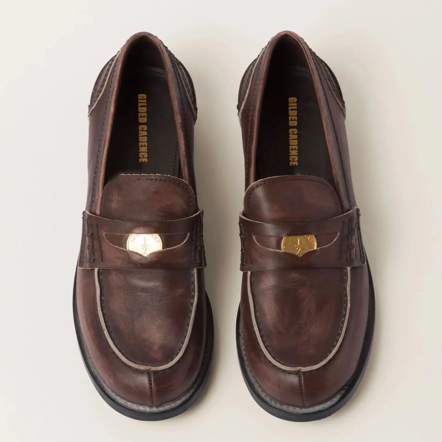 Vintage-effect leather penny loafers Gilded Cadence