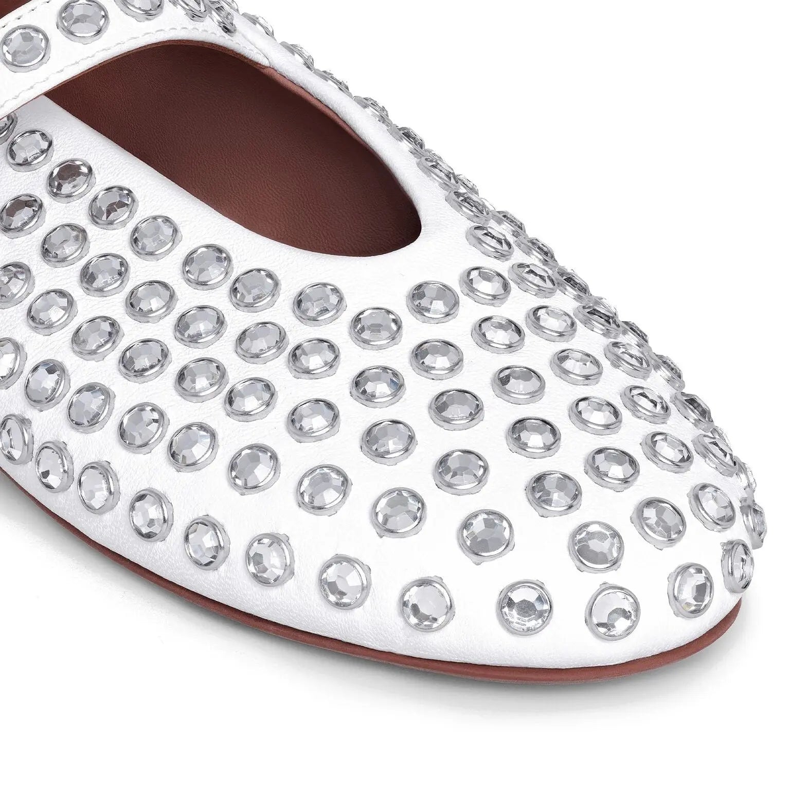 White Strass Lambskin Ballet Flats Gilded Cadence