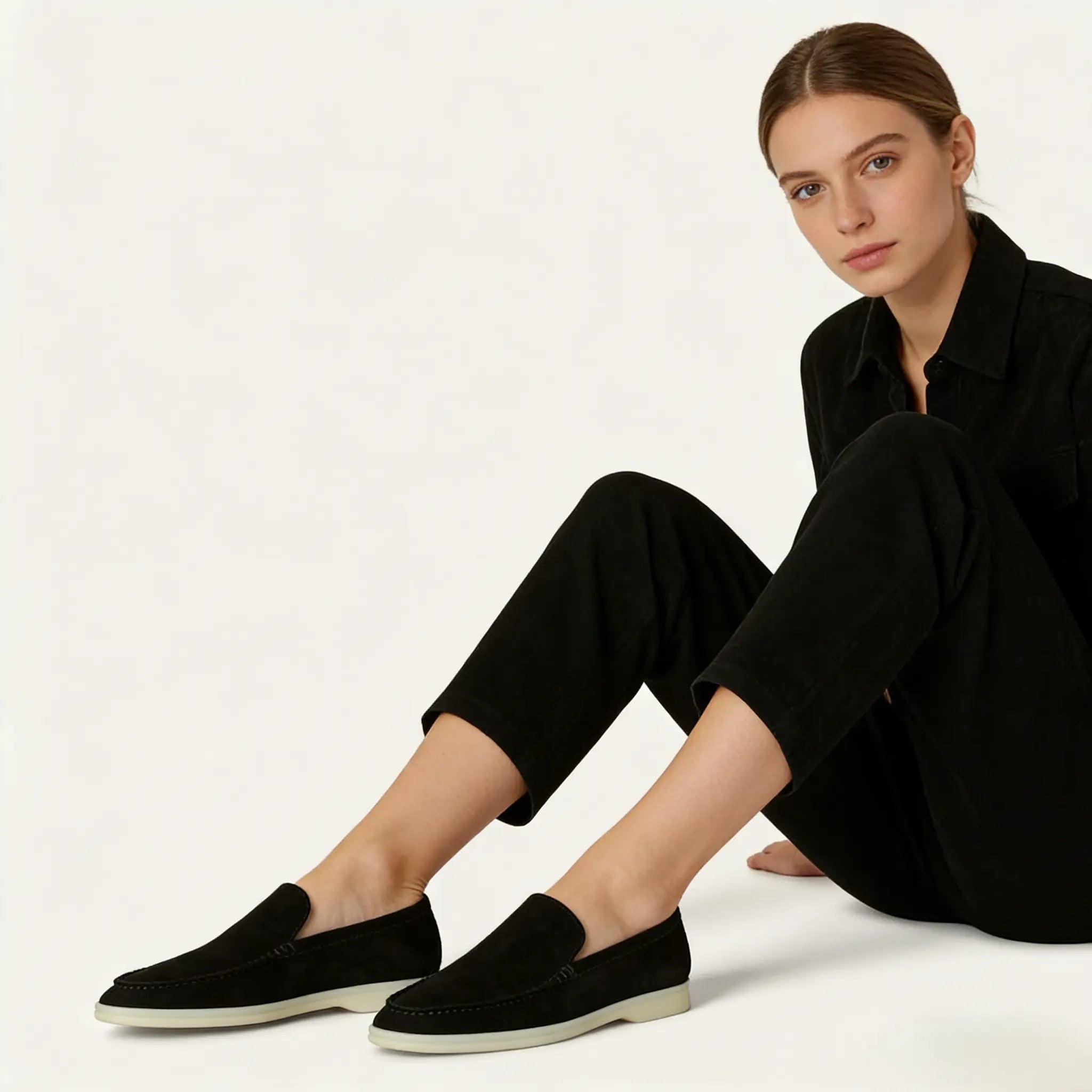 Women's Black Suede Summer Loafers Gilded Cadence