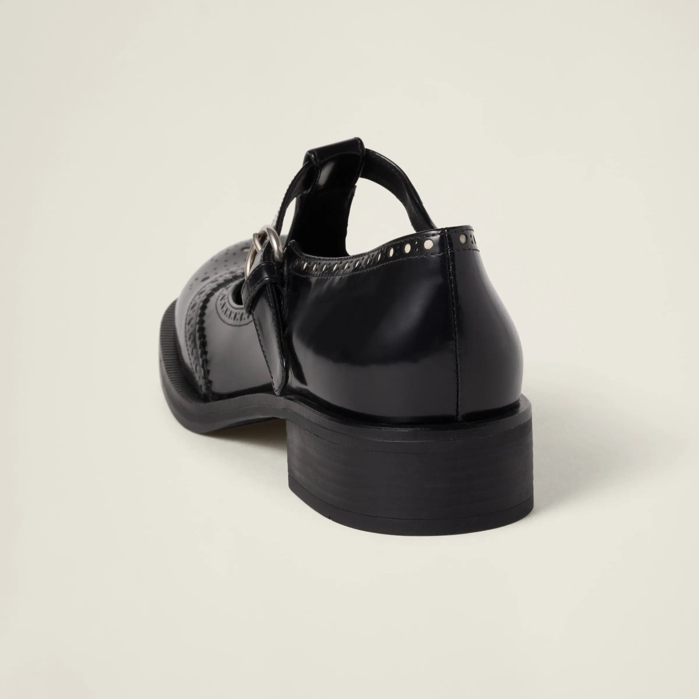 Black Brushed Leather T-Strap Brogues Gilded Cadence