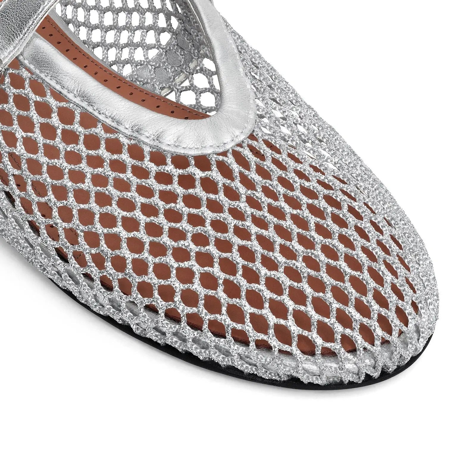 Silver Fishnet Mary Jane Ballet Flats Gilded Cadence